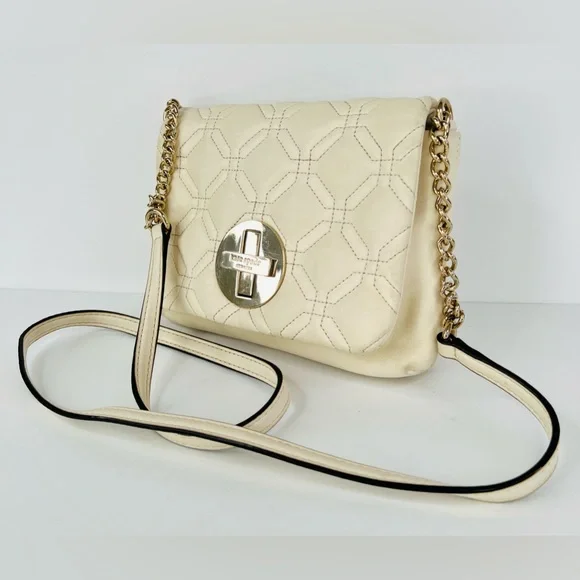 Kate Spade New York Astor Quilted White Leather Chain Crossbody Logo Bag - Picture 11 of 14